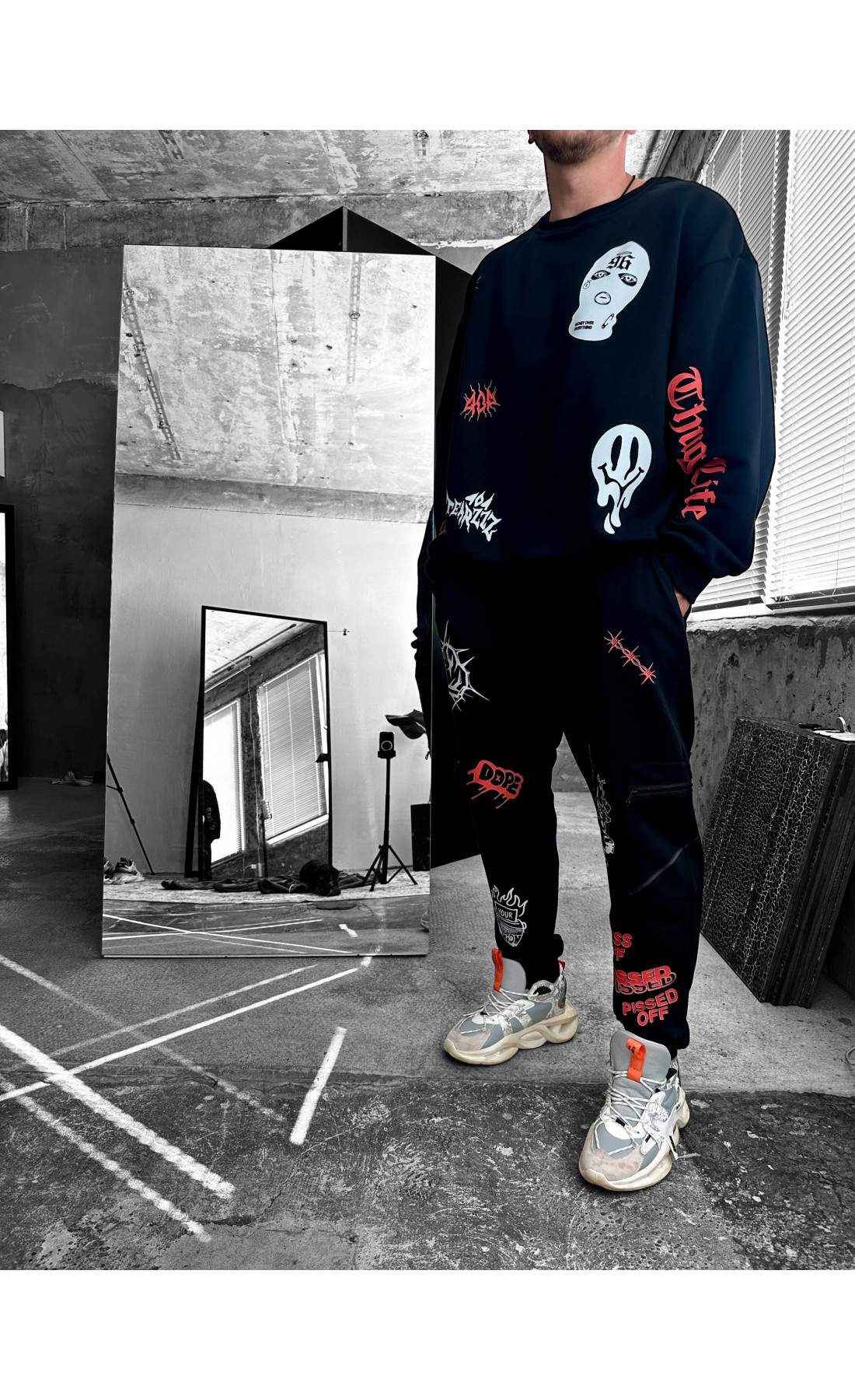 Костюм світшот штани чоловічій чорний дтф принт виробництво україна