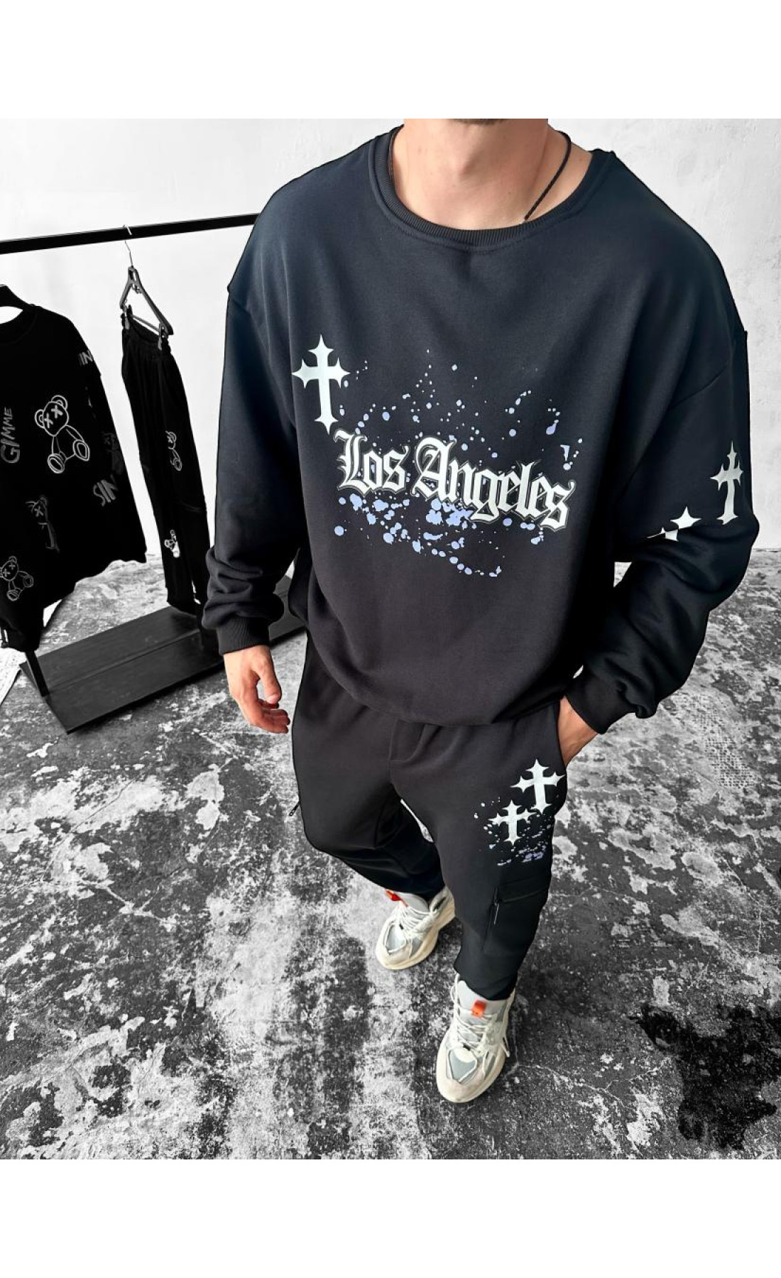 Костюм світшот штани чоловічій чорний дтф принт виробництво україна