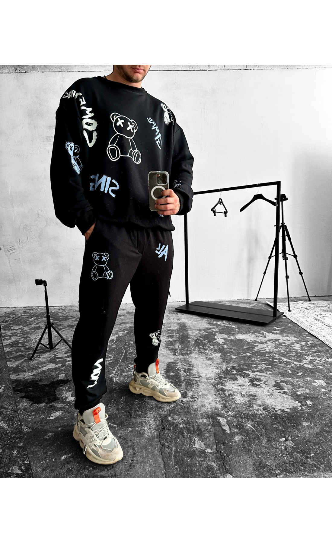 Костюм світшот штани чоловічій чорний дтф принт виробництво україна