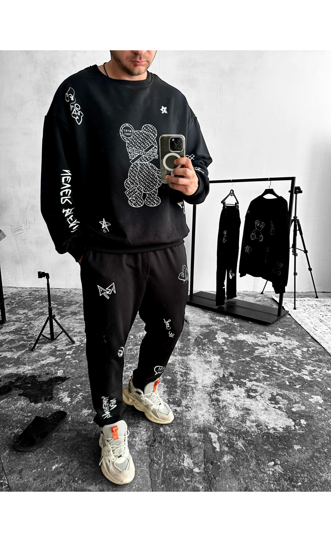 Костюм світшот штани чоловічій чорний дтф принт виробництво україна