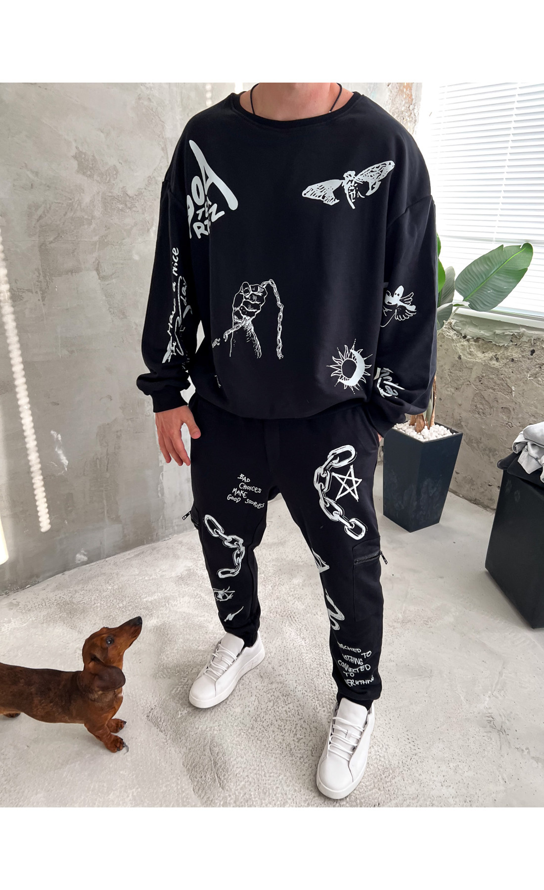 Костюм світшот штани дтф чорного кольору стильний оверсайз