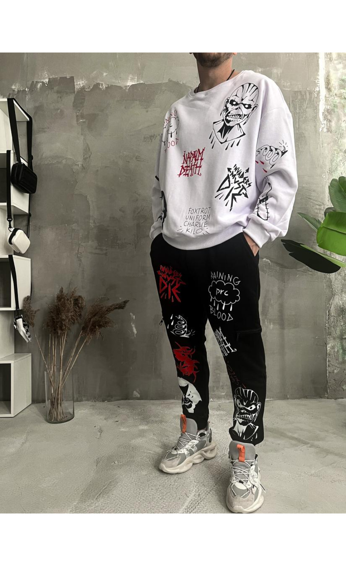 Костюм світшот штани чоловічий чорно-білий не утеплений