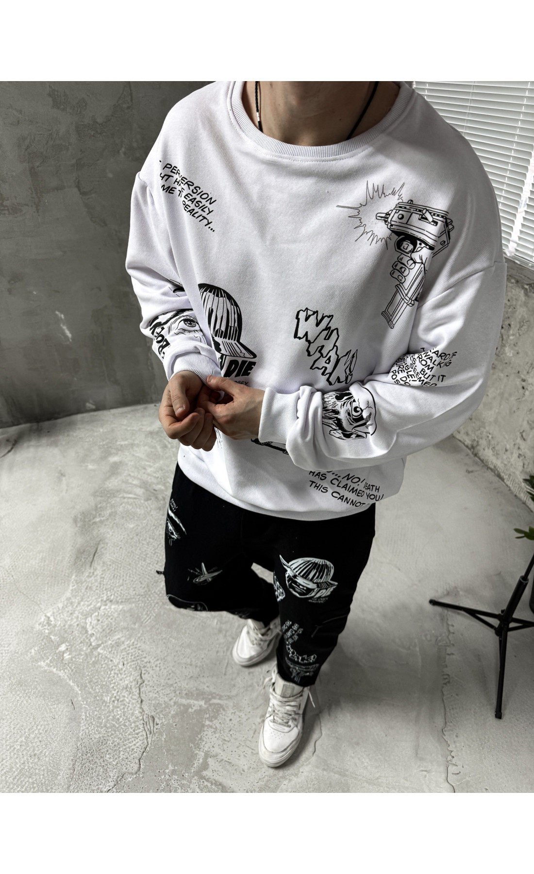 Костюм світшот штани дтф чоловічий чорно білий