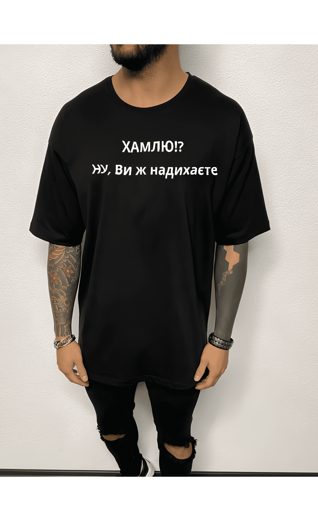 Чоловіча чорна зручна оверсайз футболка з модним написом