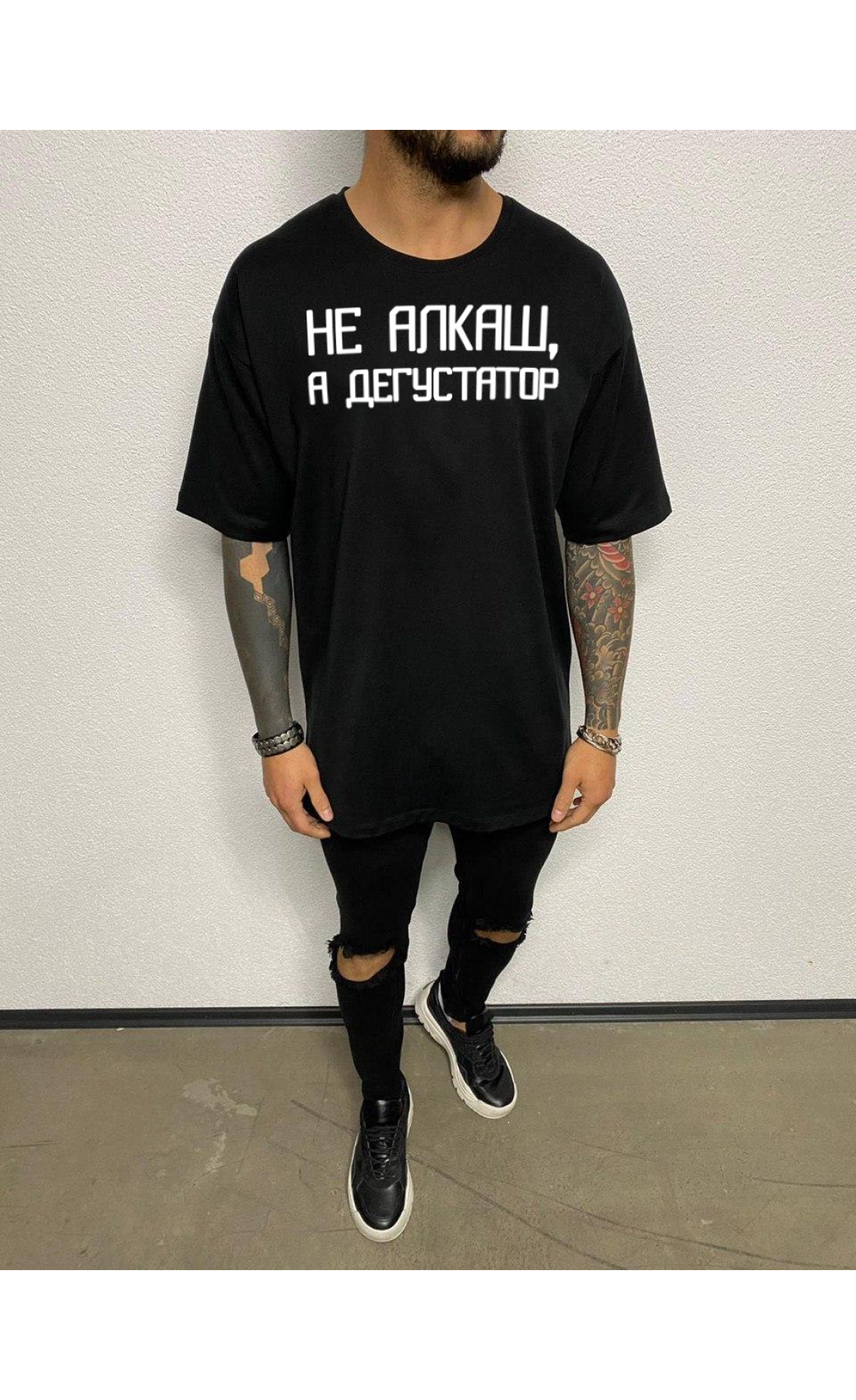 Чорна літня легка чоловіча оверсайз футболка з принтом