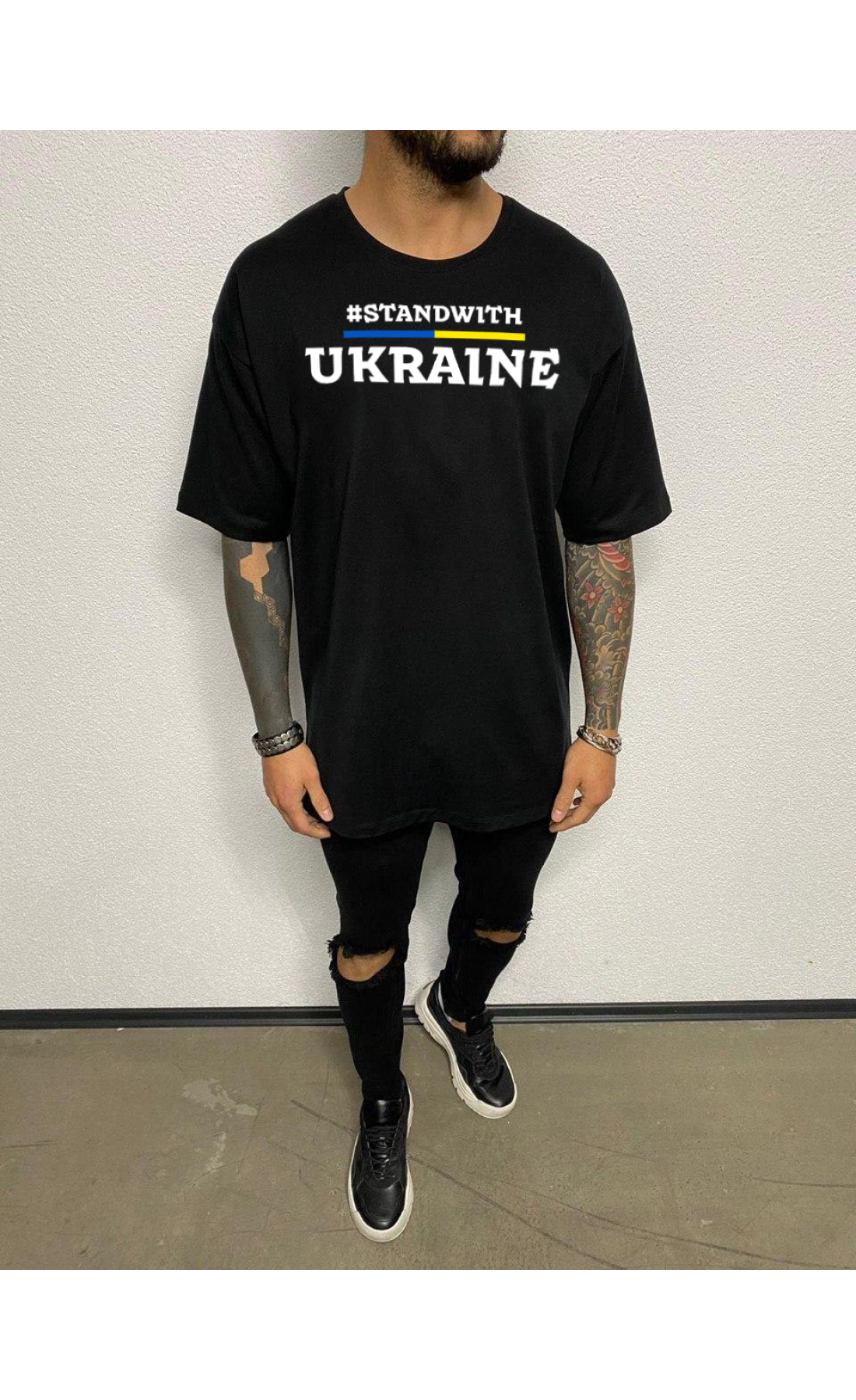 Чорна літня легка чоловіча оверсайз футболка з принтом