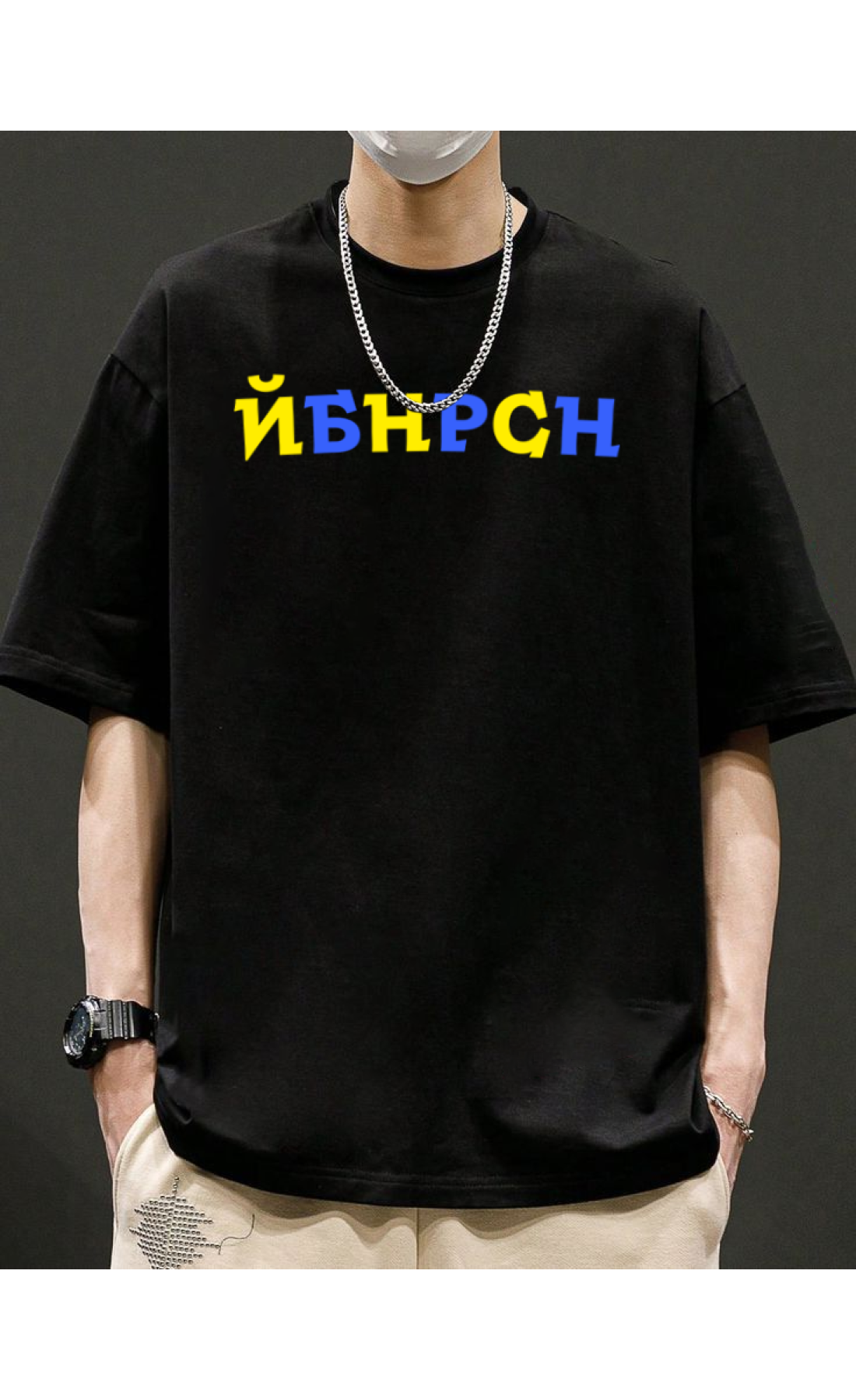 Чорна літня легка чоловіча оверсайз футболка з принтом
