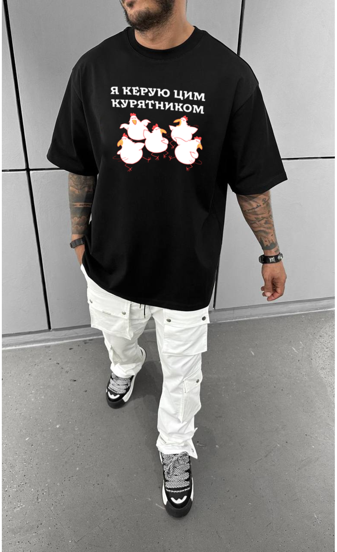 Чорна літня легка чоловіча оверсайз футболка з принтом