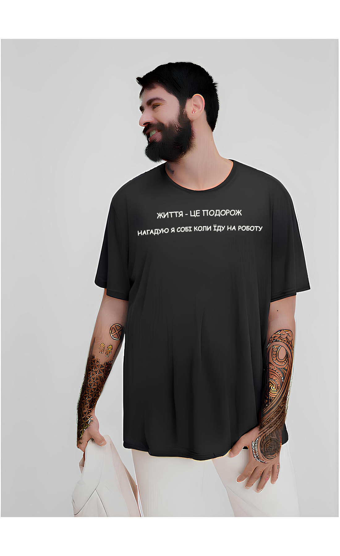 Чорна літня легка чоловіча оверсайз футболка з принтом