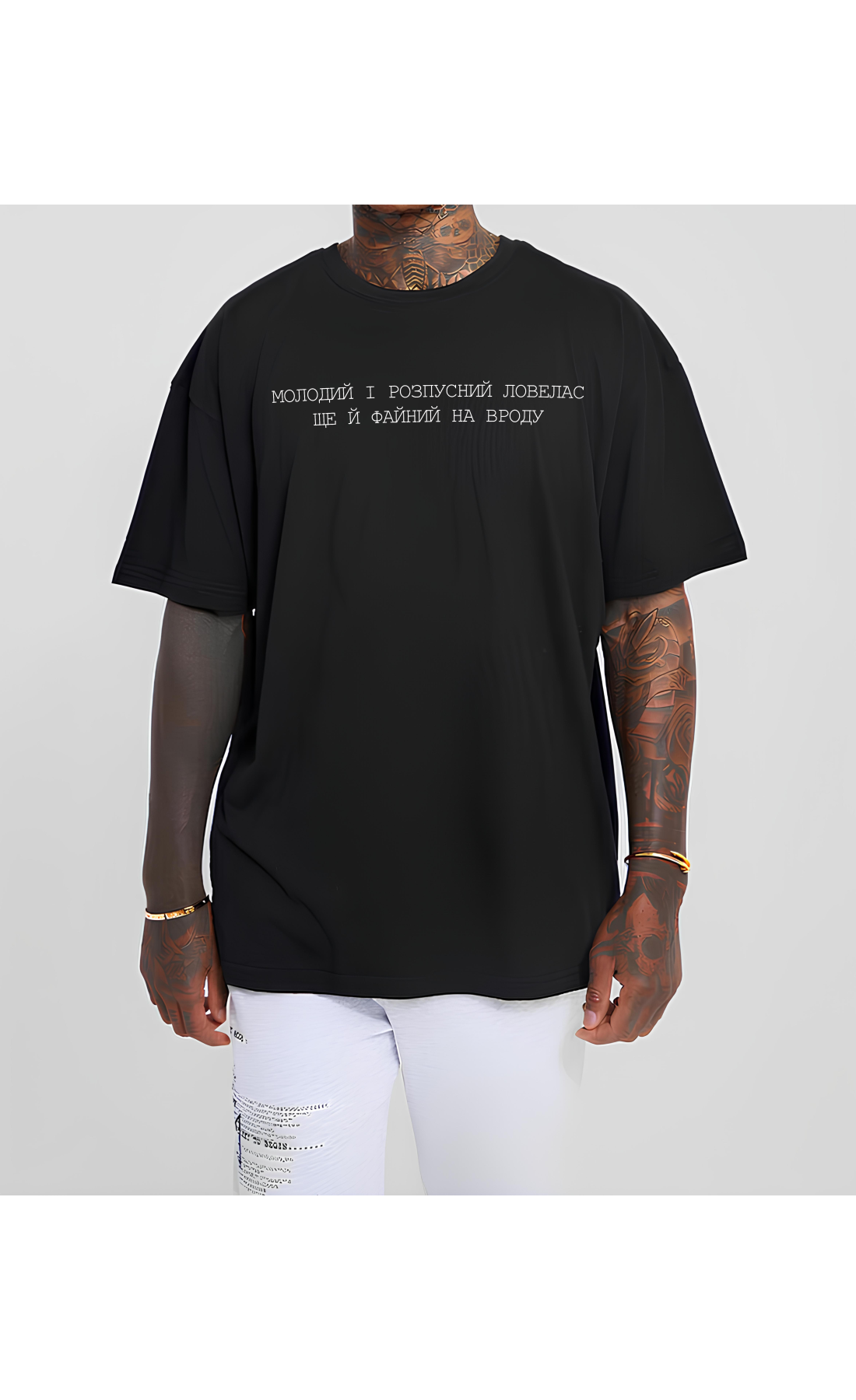 Чорна літня легка чоловіча оверсайз футболка з принтом