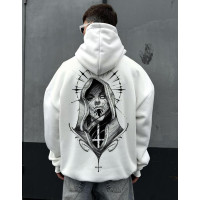 Біле чоловіче комфортне оверсайз худі зі стильним принтом