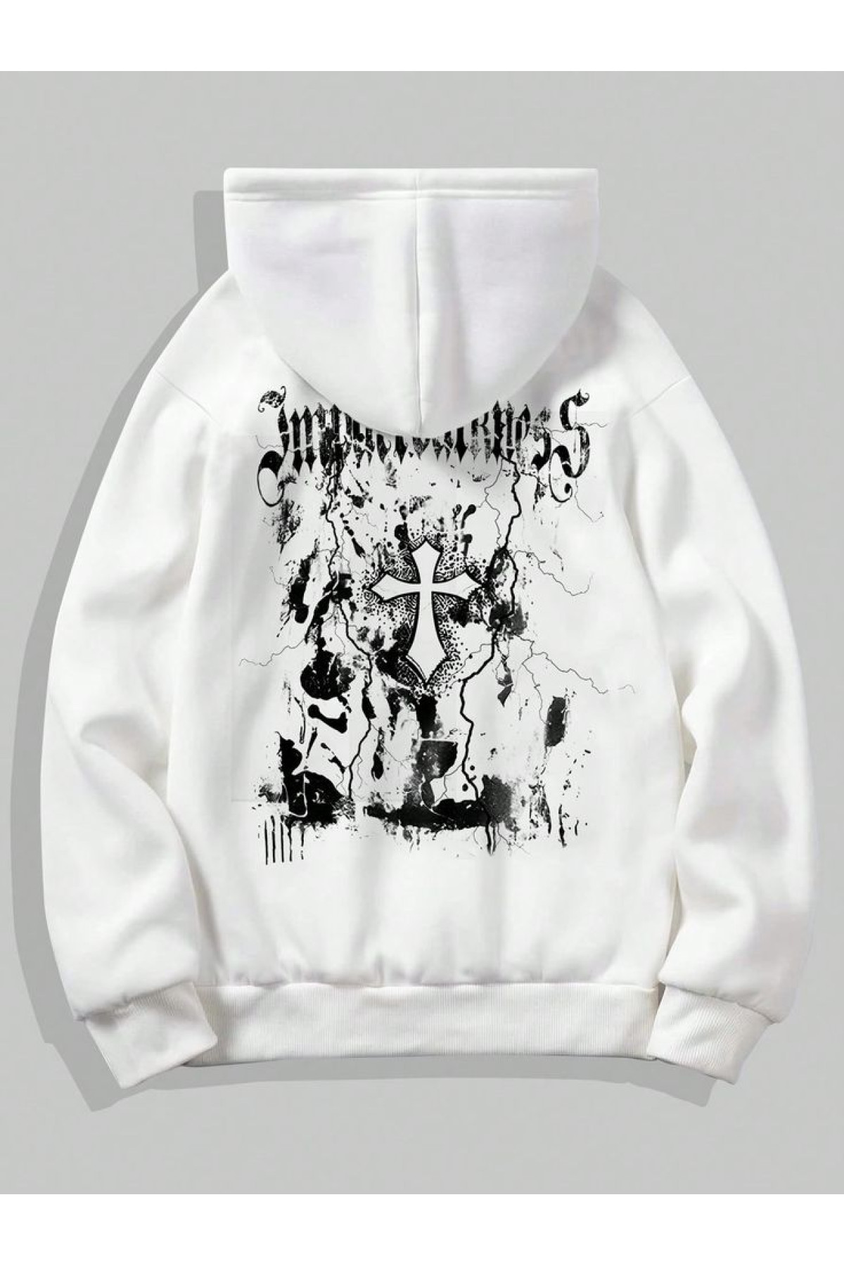 Біле чоловіче  оверсайз худі з трендовим дизайном
