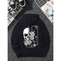 Чоловіче чорне  оверсайз худі з трендовим принтом