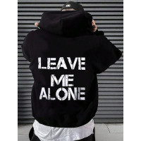 Чоловіче чорне  оверсайз худі з трендовим принтом