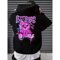 Чоловіче чорне  оверсайз худі з трендовим принтом