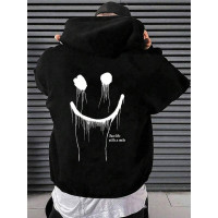 Чоловіче чорне  оверсайз худі з трендовим принтом