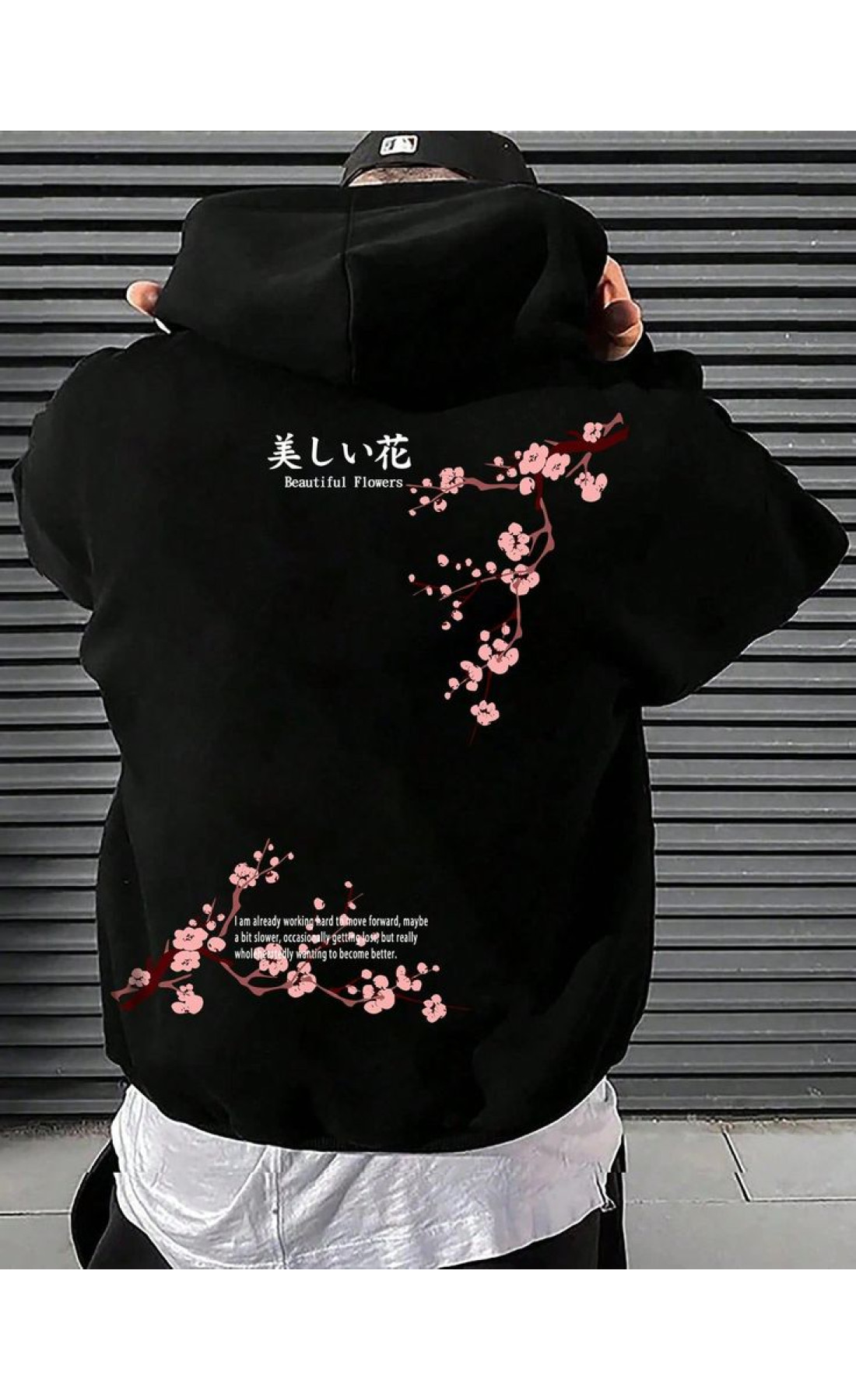 Чоловіче чорне  оверсайз худі з трендовим принтом