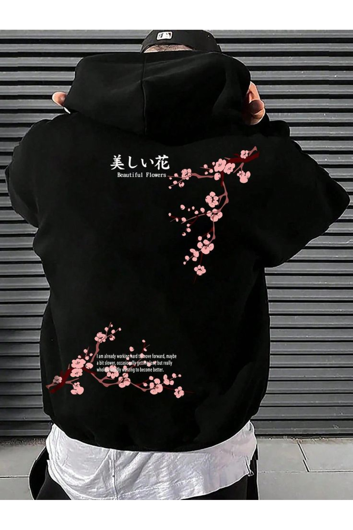 Чоловіче чорне  оверсайз худі з трендовим принтом