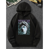 Чоловіче чорне  оверсайз худі з трендовим принтом