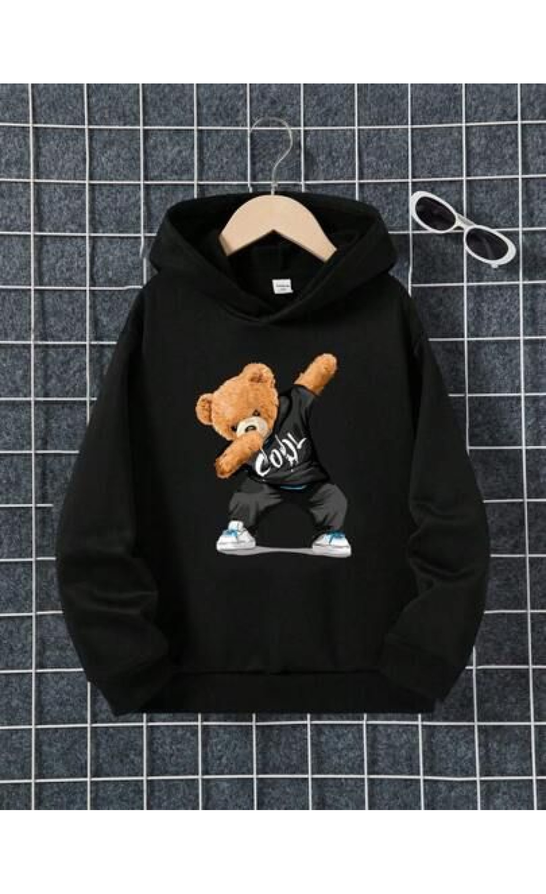 Чоловіче чорне  оверсайз худі з трендовим принтом