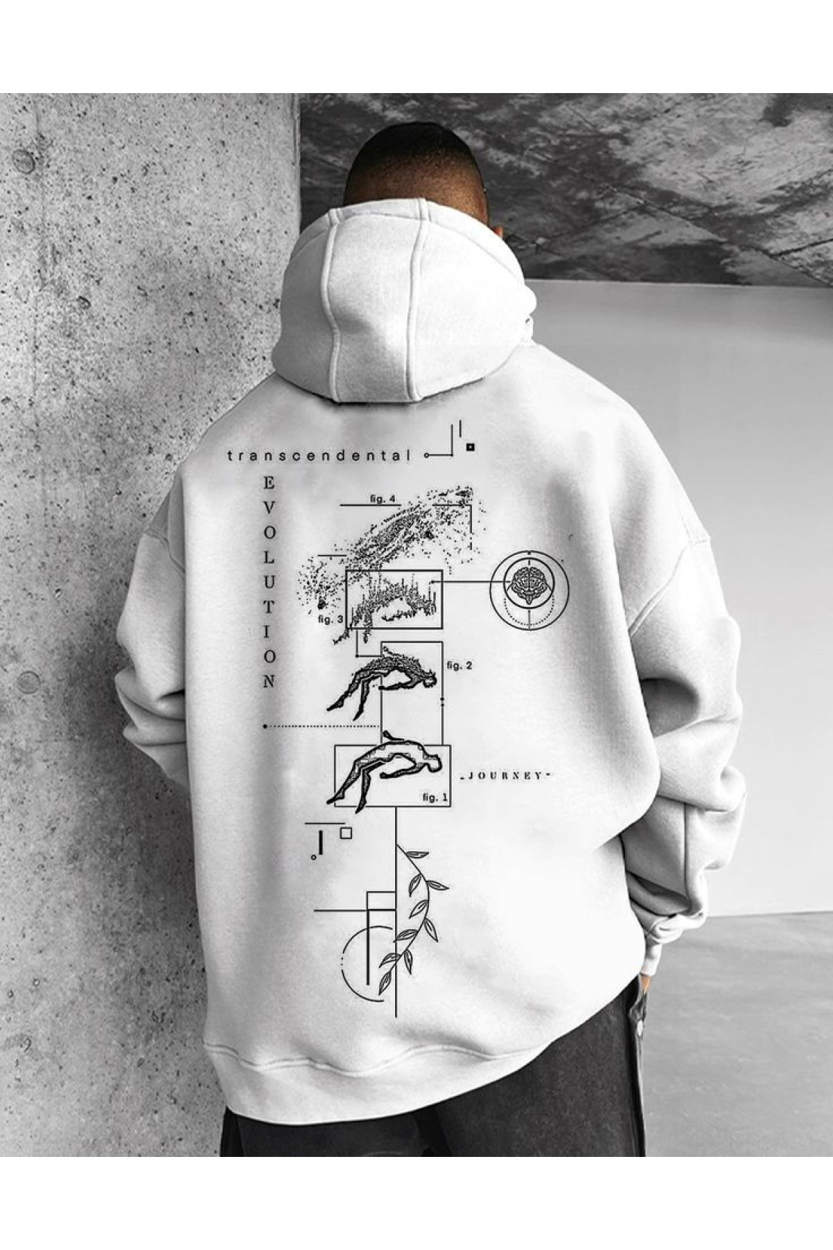 Біле чоловіче  оверсайз худі з трендовим дизайном