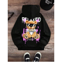 Чоловіче чорне  оверсайз худі з трендовим принтом