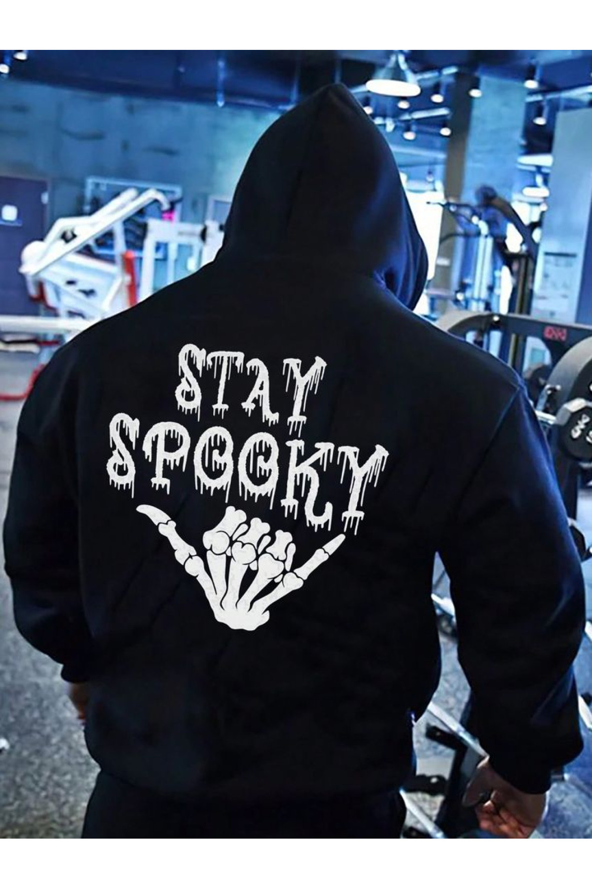 Чоловіче чорне  оверсайз худі з трендовим принтом