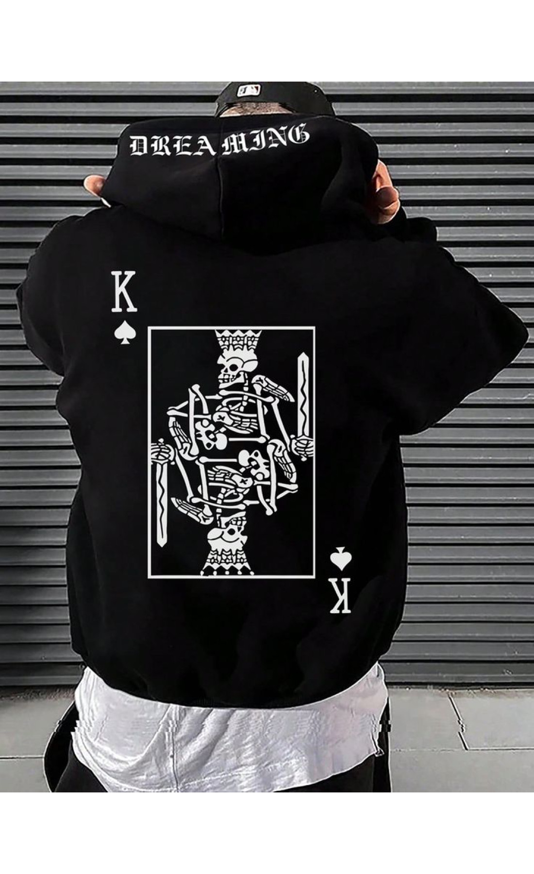 Чоловіче чорне  оверсайз худі з трендовим принтом