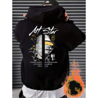 Чоловіче чорне  оверсайз худі з трендовим принтом