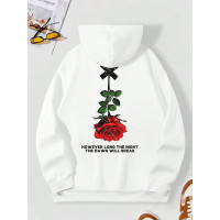 Зручне чоловіче біле оверсайз худі з яскравим принтом рози