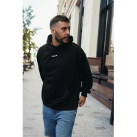 Чоловіче чорне  оверсайз худі з трендовим принтом