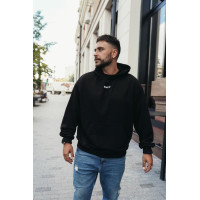 Чоловіче чорне  оверсайз худі з трендовим принтом