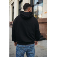 Чоловіче чорне  оверсайз худі з трендовим принтом