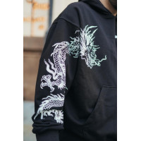 Чоловіче чорне  оверсайз худі з трендовим принтом