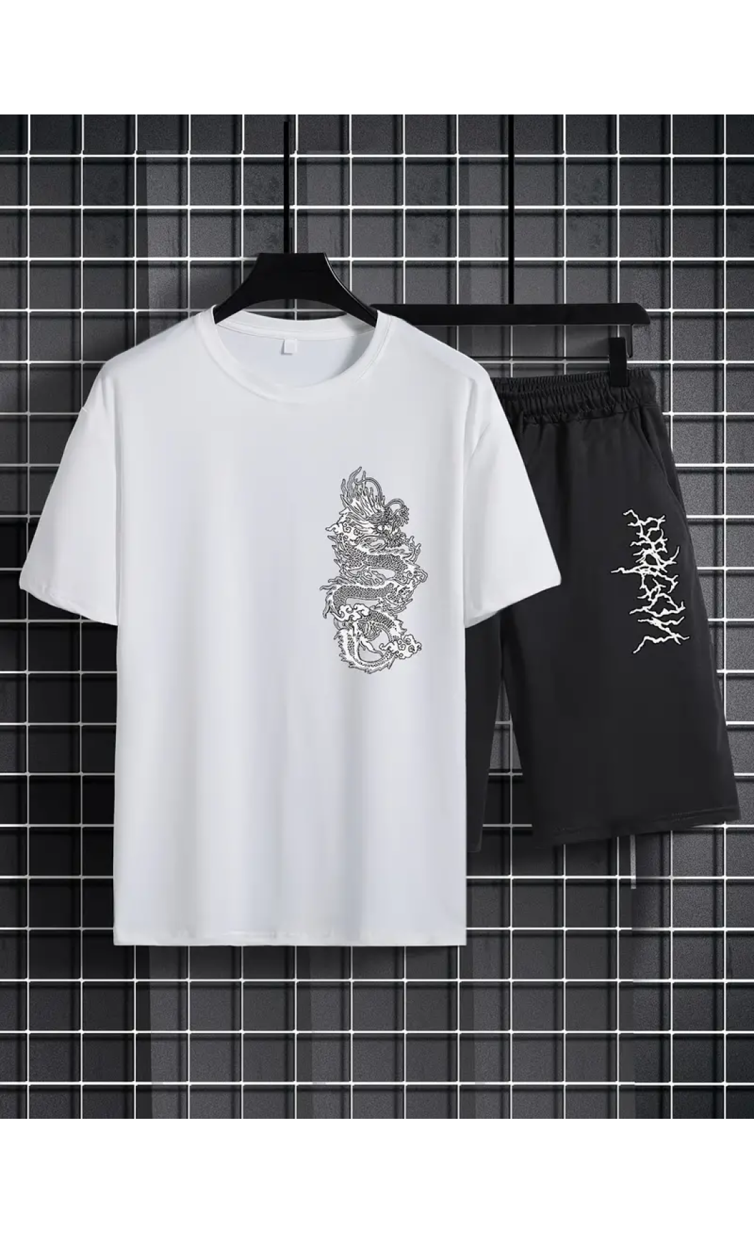 Стильний чоловічий чорно-білий літній спортивний костюм-двійка з модним дизайном