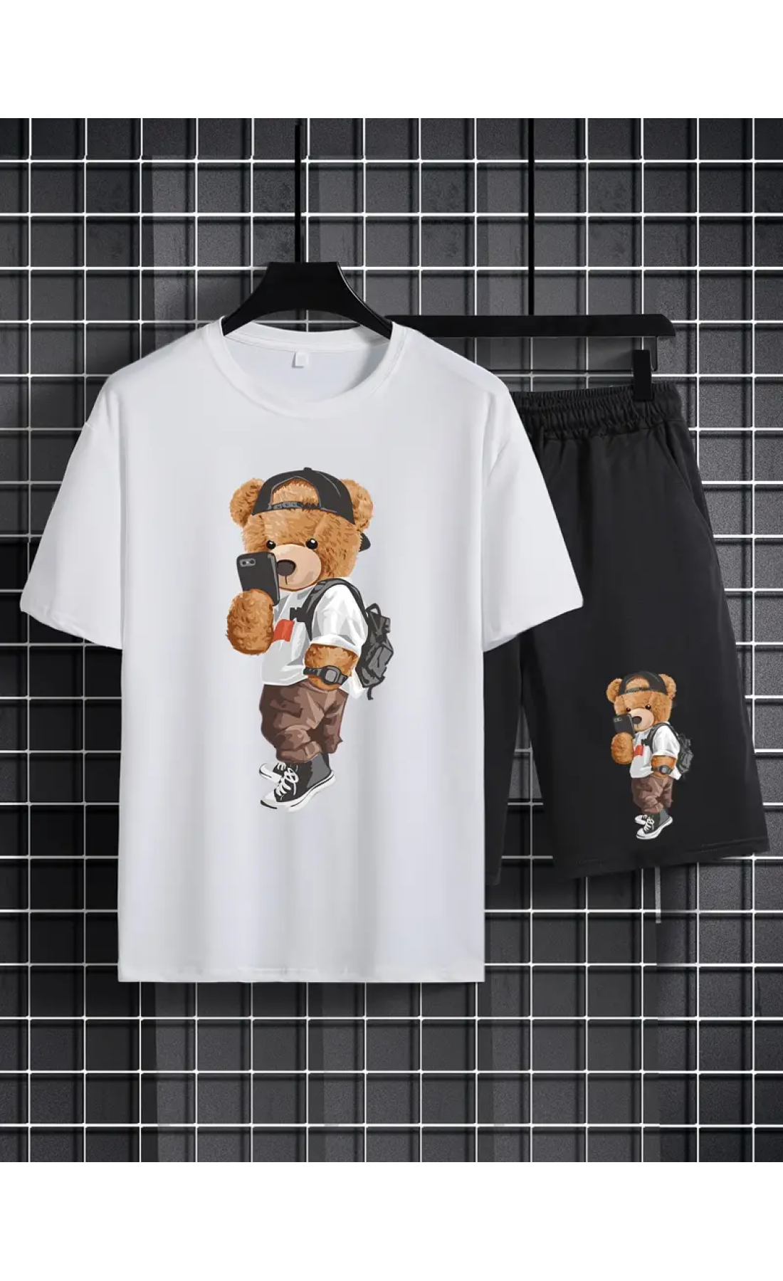 Чорно-білий чоловічий зручний літній спортивний костюм-двійка з модним дизайном