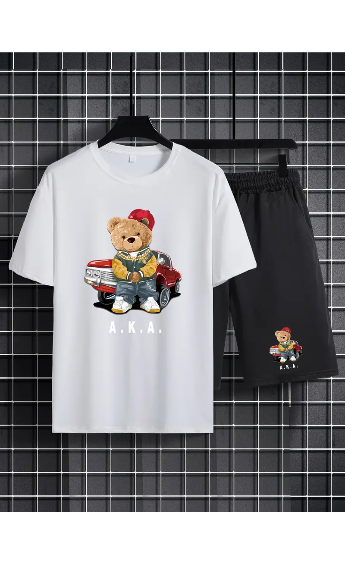 Трендовий чорно-білий чоловічий літній спортивний костюм-двійка з яскравим дизайном