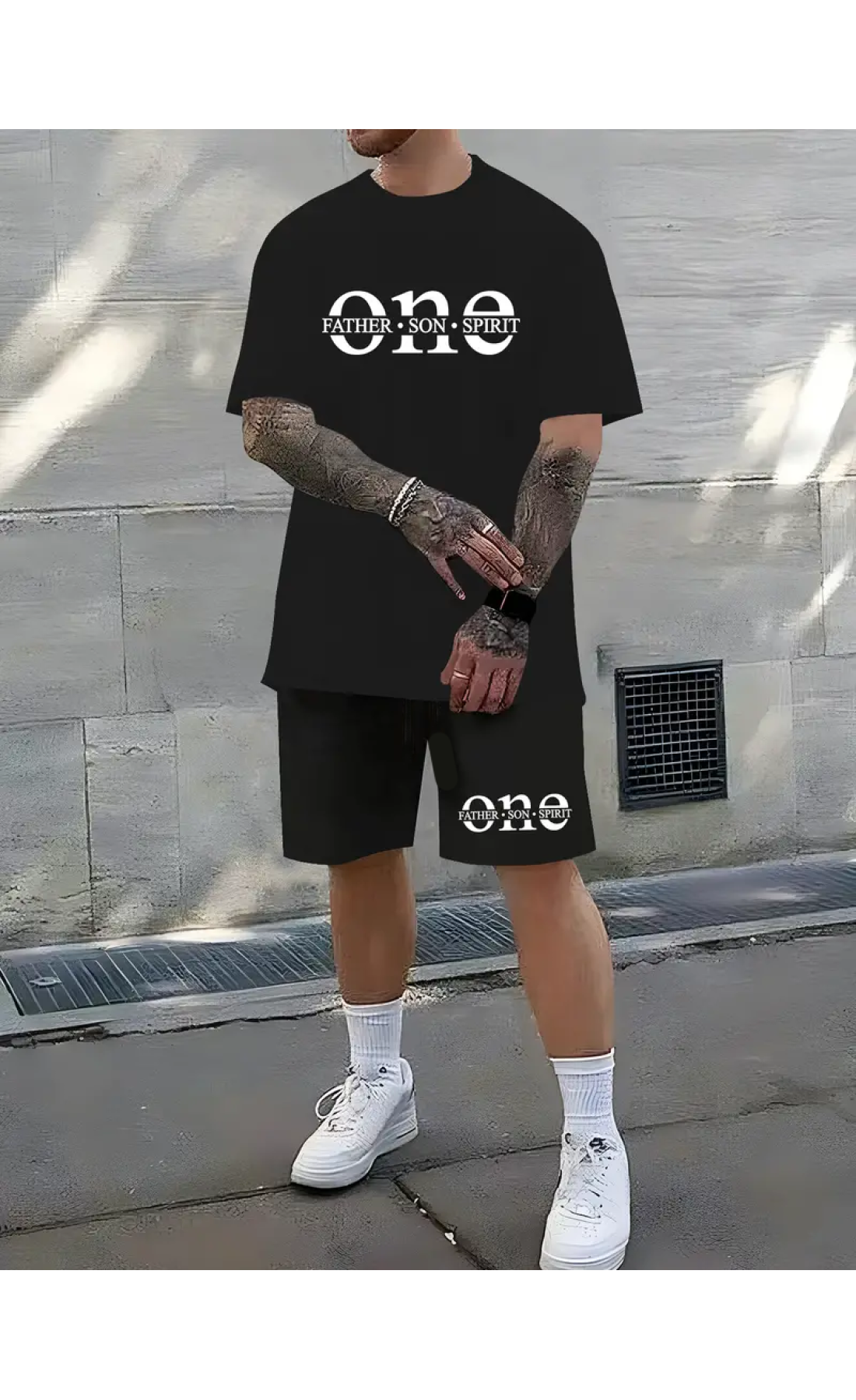 Комфортний чорний чоловічий літній спортивний костюм-двійка з трендовими написами