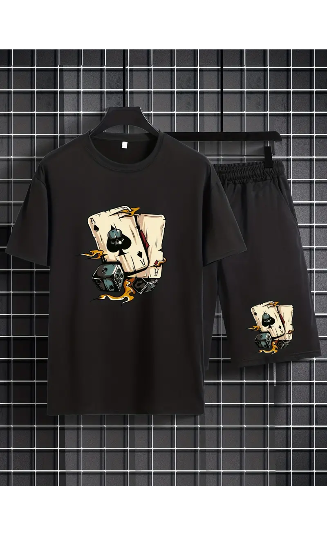 Чоловічий чорний модний літній спортивний костюм з яскравим принтом