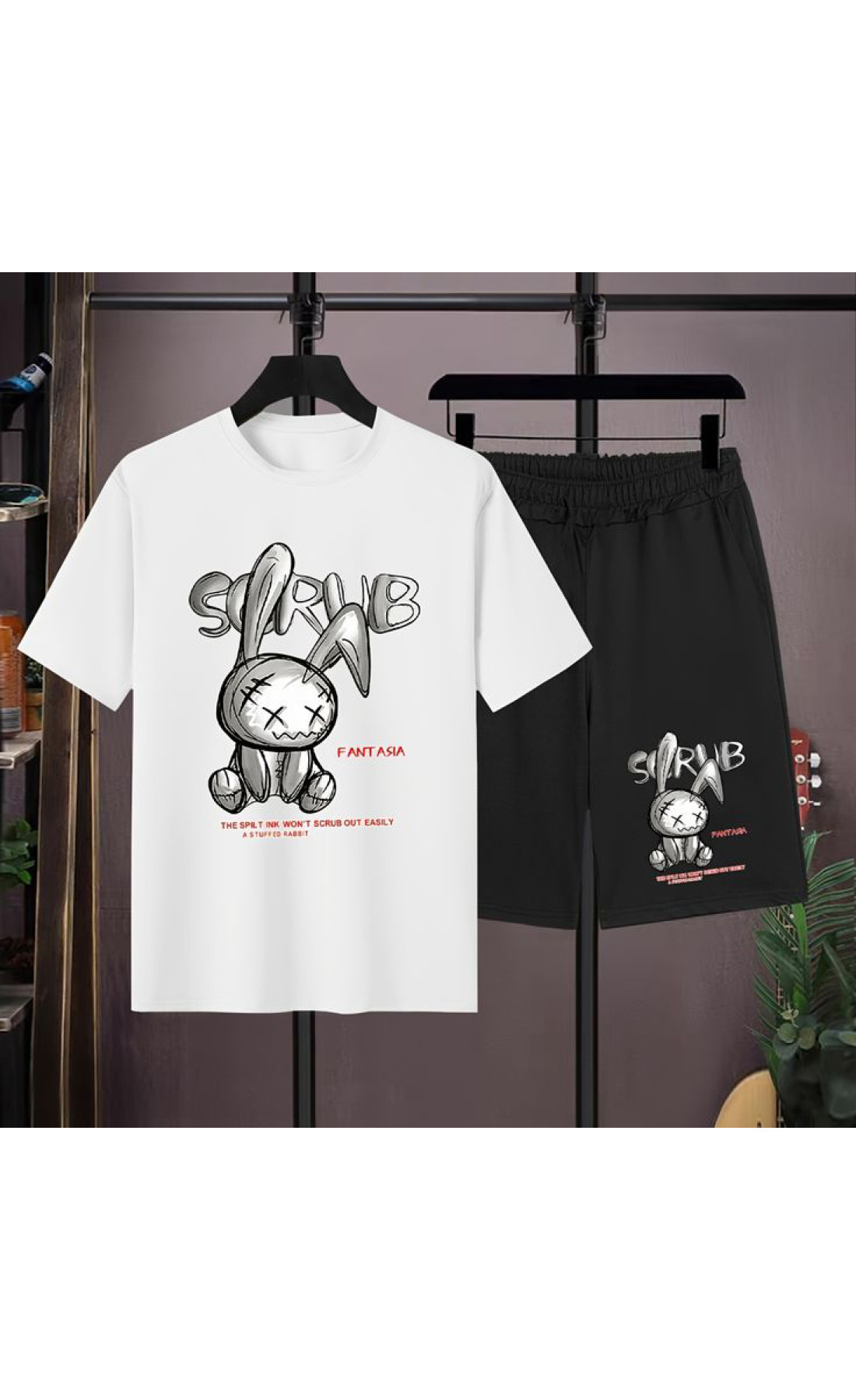 Зручний чоловічий чорно-білий літній спортивний костюм-двійка з модним дизайном