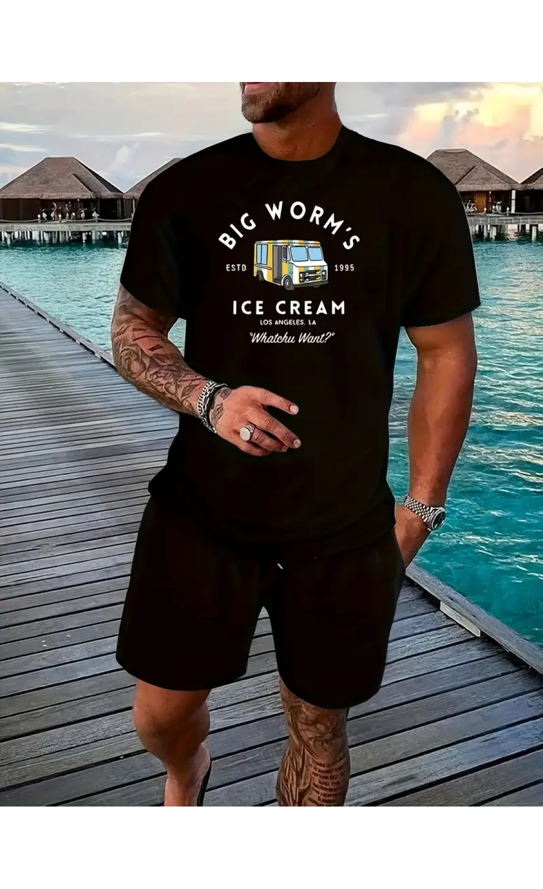 Чоловічий чорний літній трендовий спортивний костюм з модним дизайном