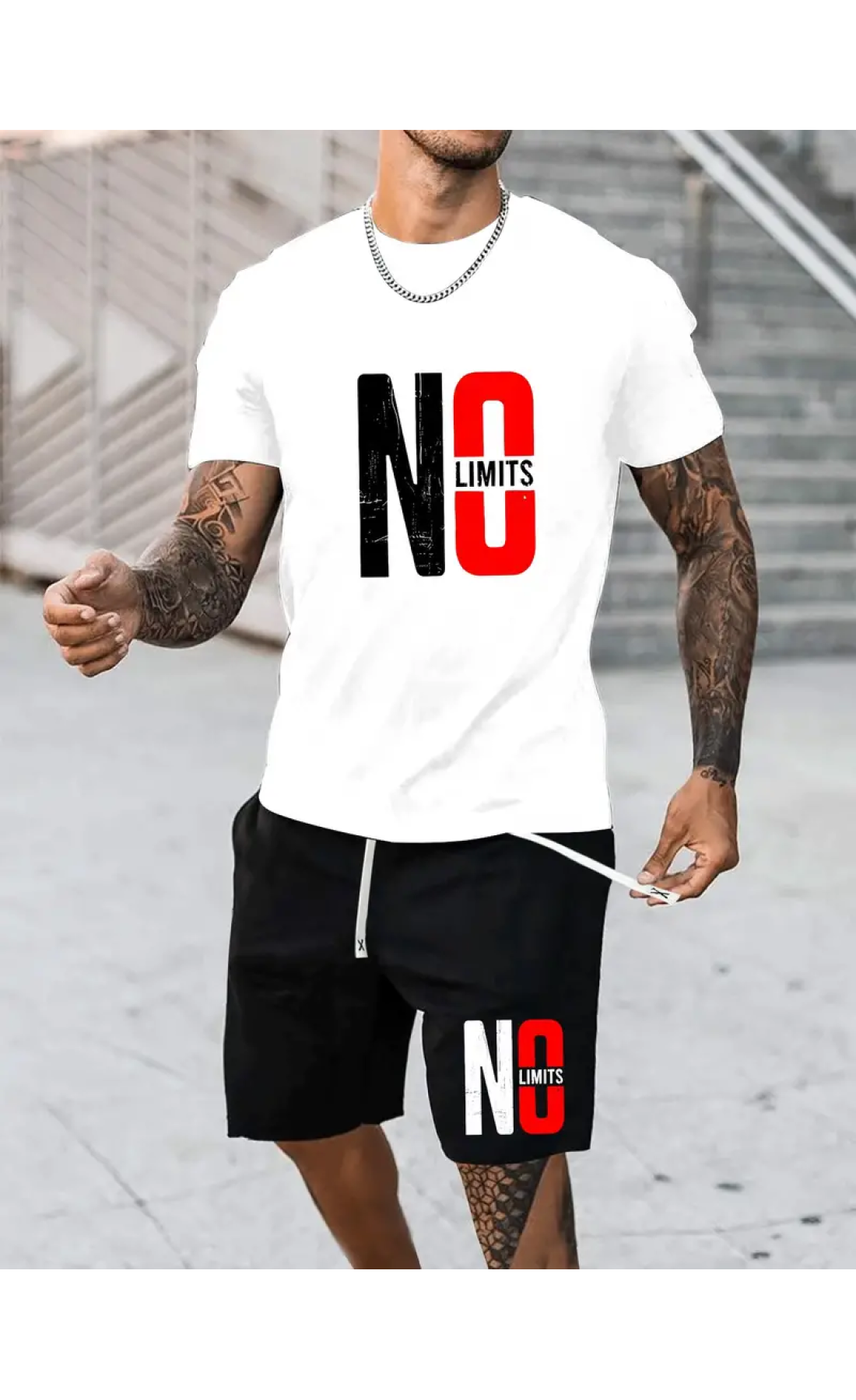 Комфортний чорно-білий чоловічий літній спортивний костюм-двійка з яскравим дизайном