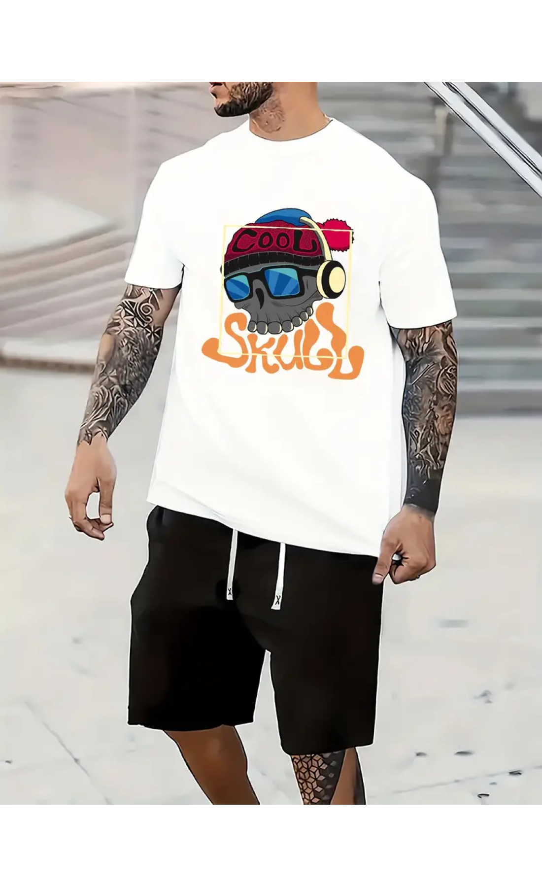 Чоловічий чорно-білий літній легкий спортивний костюм з модним принтом