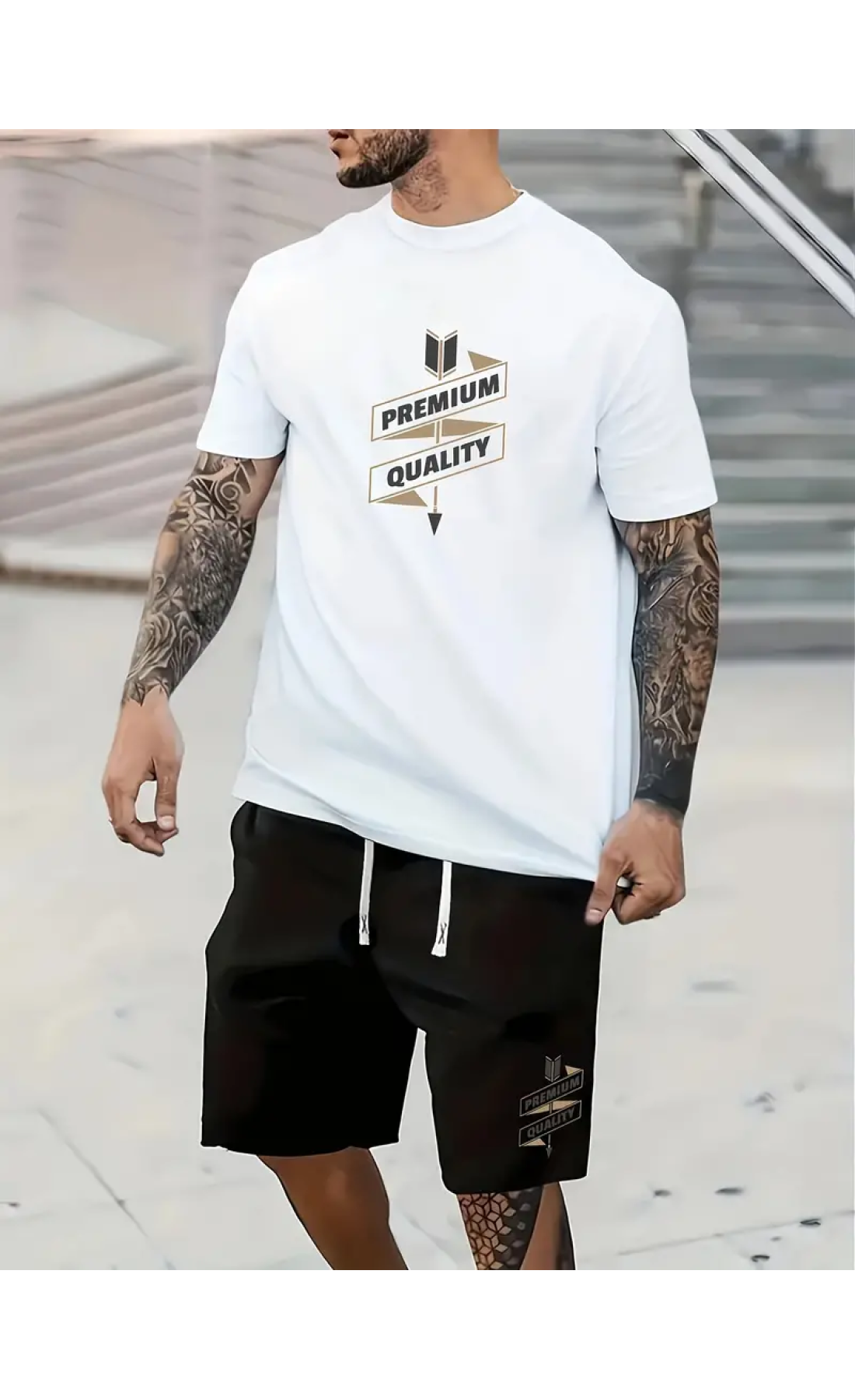 Зручний чорно-білий літній чоловічий спортивний костюм з трендовим дизайном