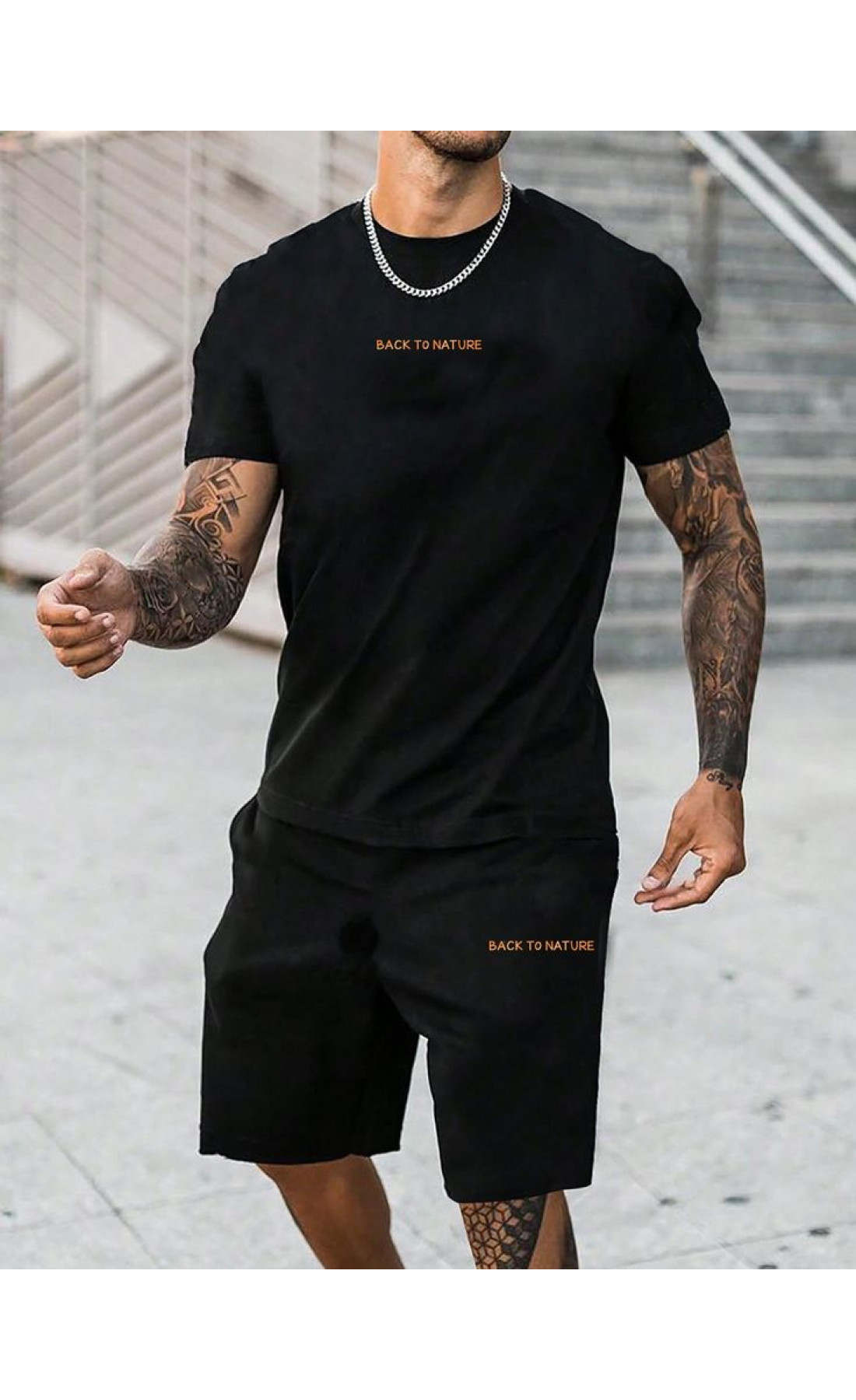 Чорний чоловічий комфортний літній спортивний костюм-двійка зі стильними написами