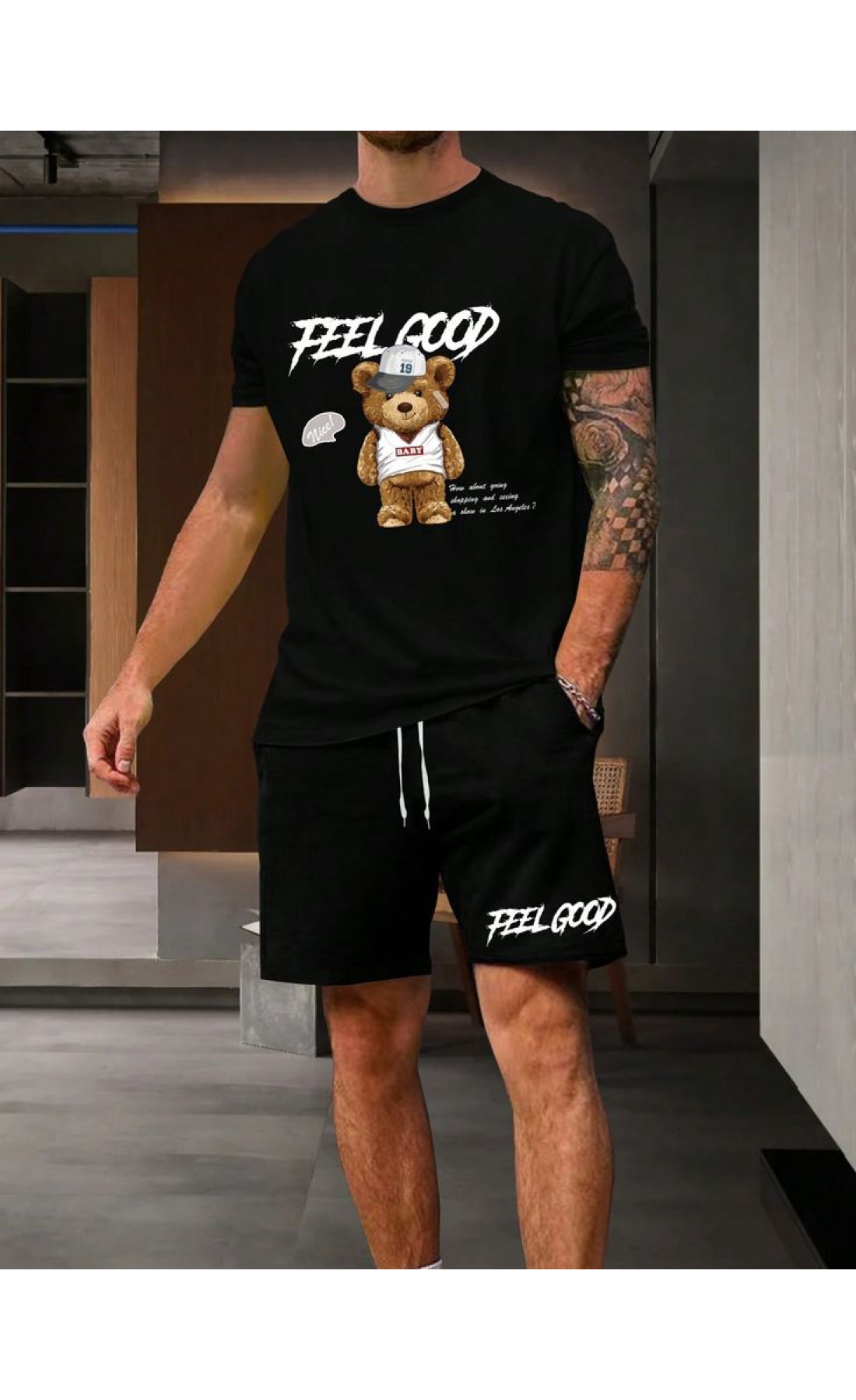 Чорний чоловічий зручний літній спортивний костюм з модним дизайном дтф