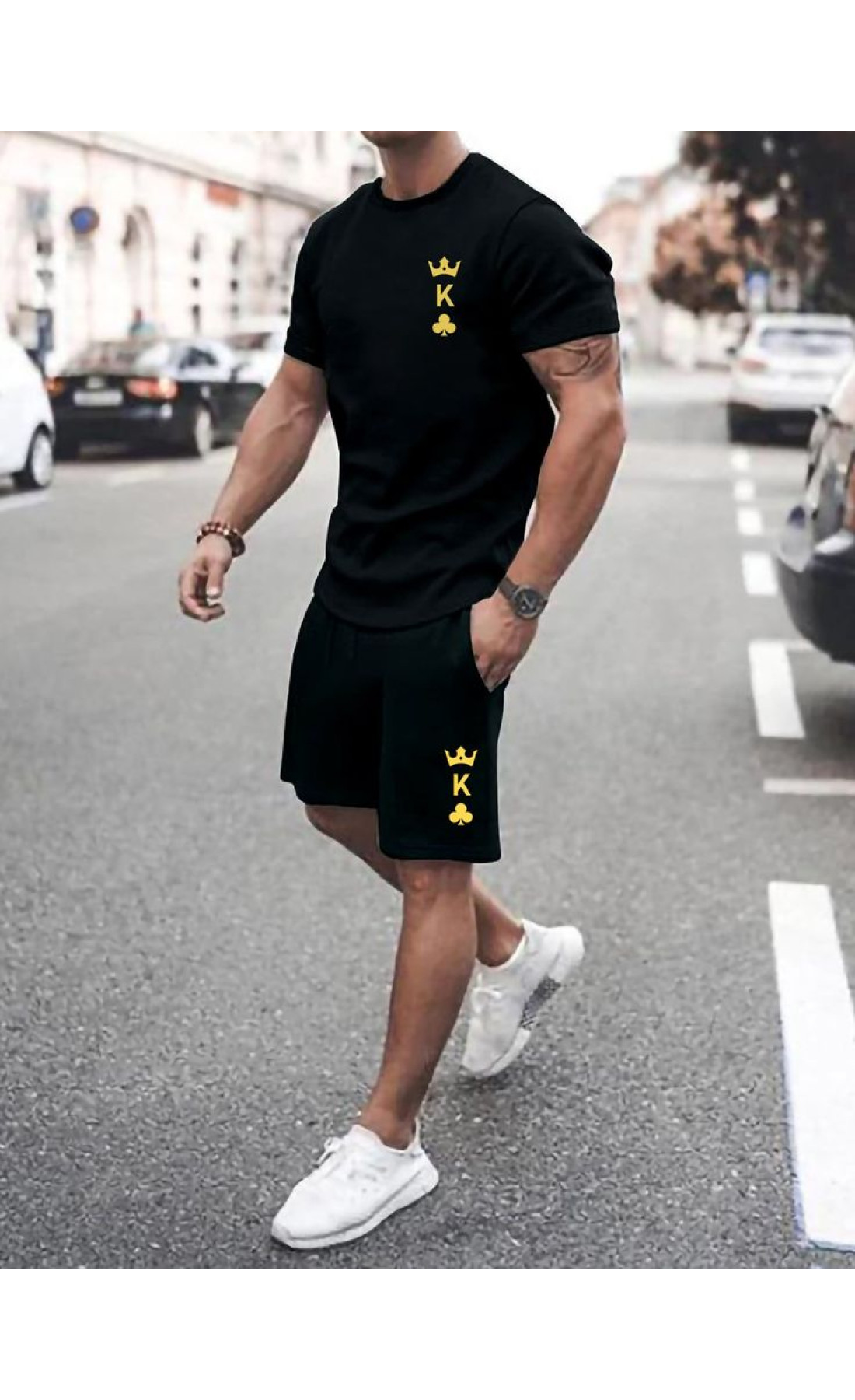 Чорний чоловічий зручний літній спортивний костюм з модним дизайном дтф