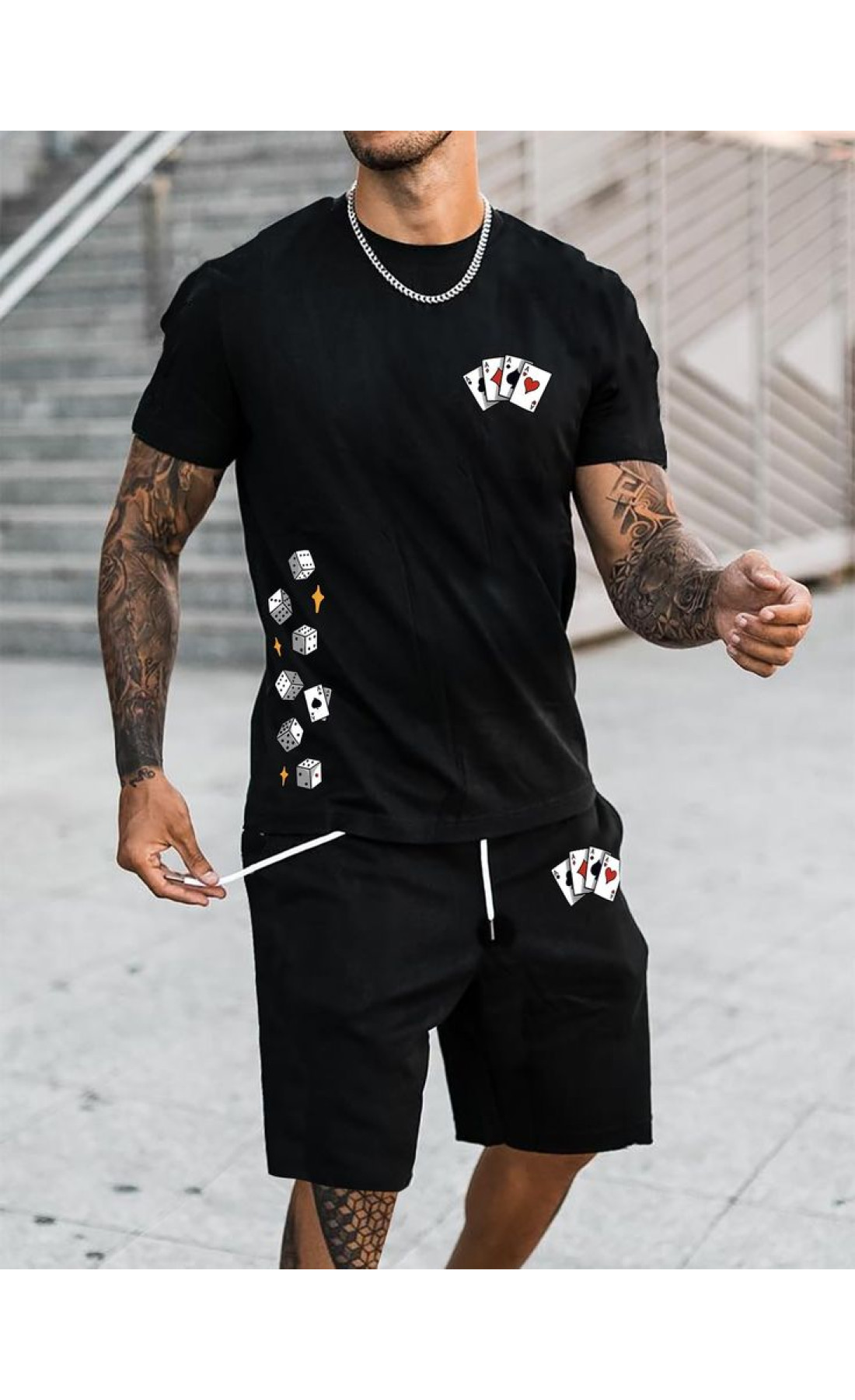 Чорний чоловічий зручний літній спортивний костюм з модним дизайном дтф