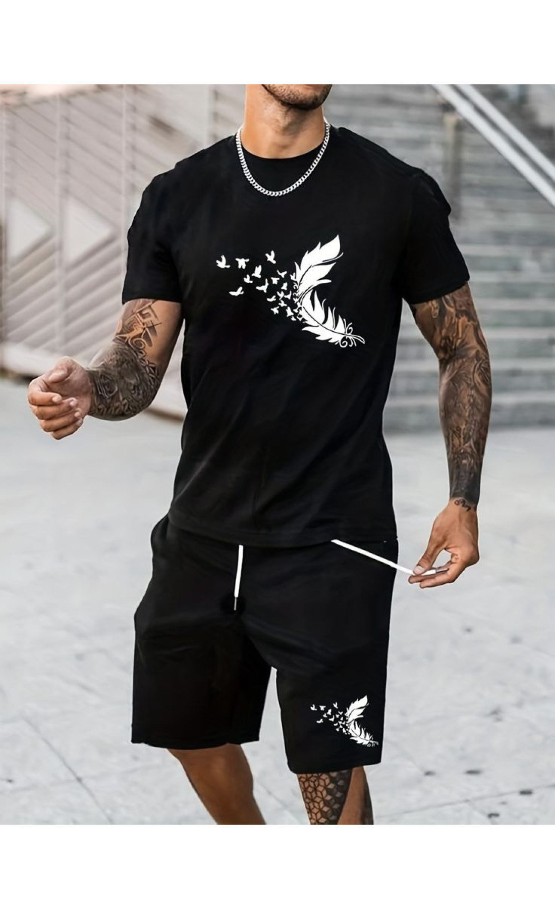 Чорний чоловічий зручний літній спортивний костюм з модним дизайном дтф