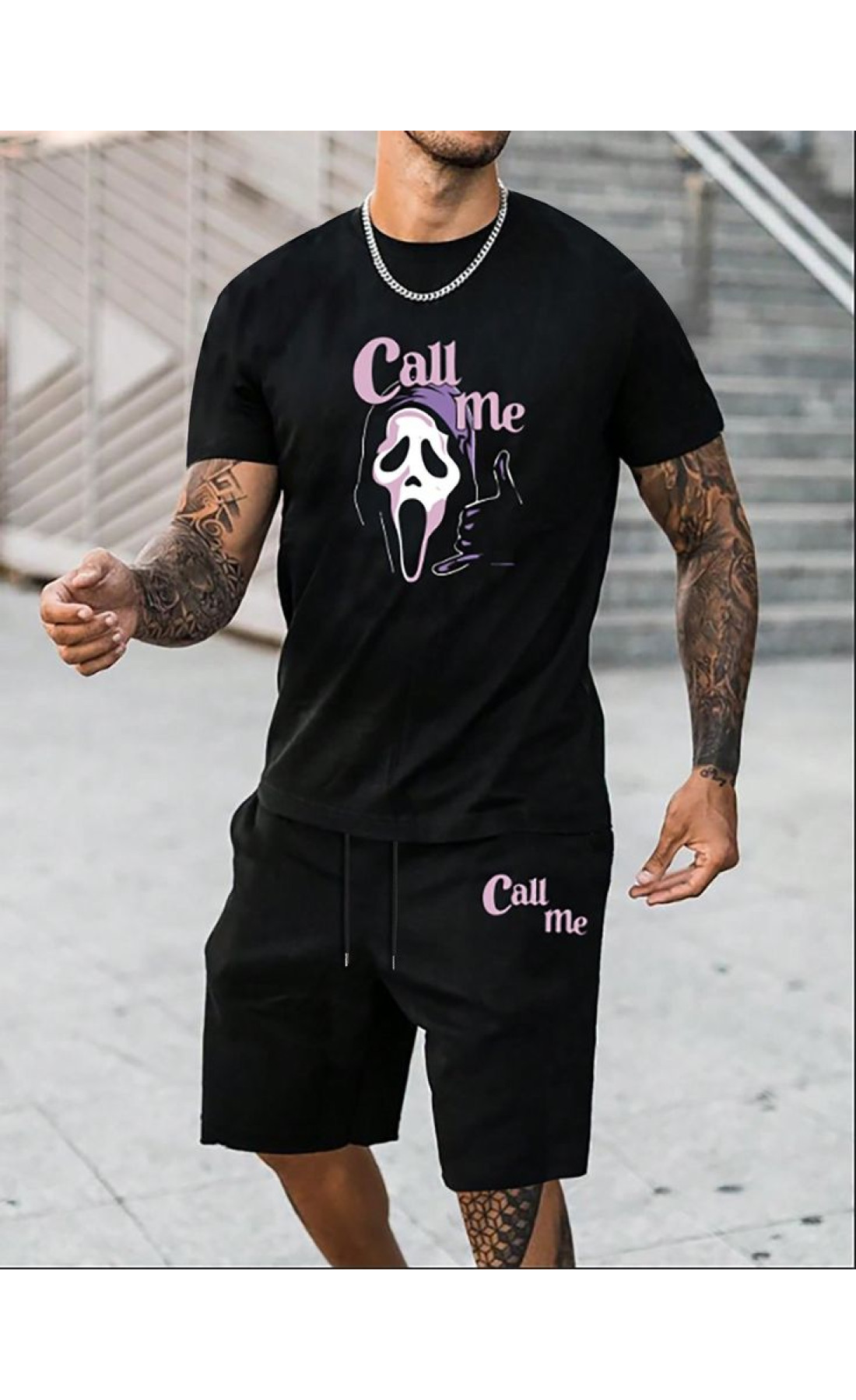 Чорний чоловічий зручний літній спортивний костюм з модним дизайном дтф